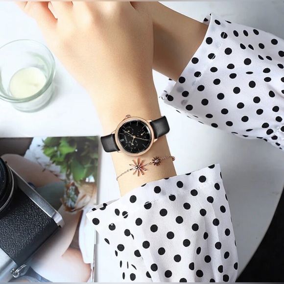 Designer Watch-Fantor Woman Luxury Leather Wrist Watch Chronograph Quartz, Black - Picture 5 of 13